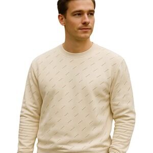 Champion‎ All Over Print Sweatshirt Crewneck Pullover Comfy Casual Beige Men's L